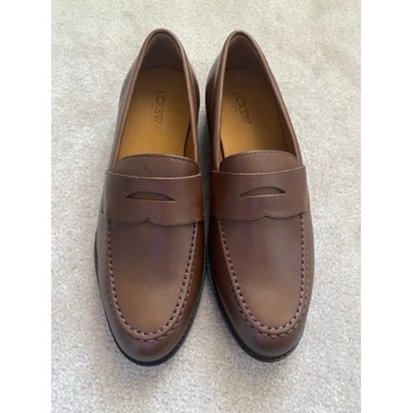 J. Crew Factory Classic Penny Loafer Shoes Men Brown Leather 10 M Quiet Luxury - Picture 2 of 6